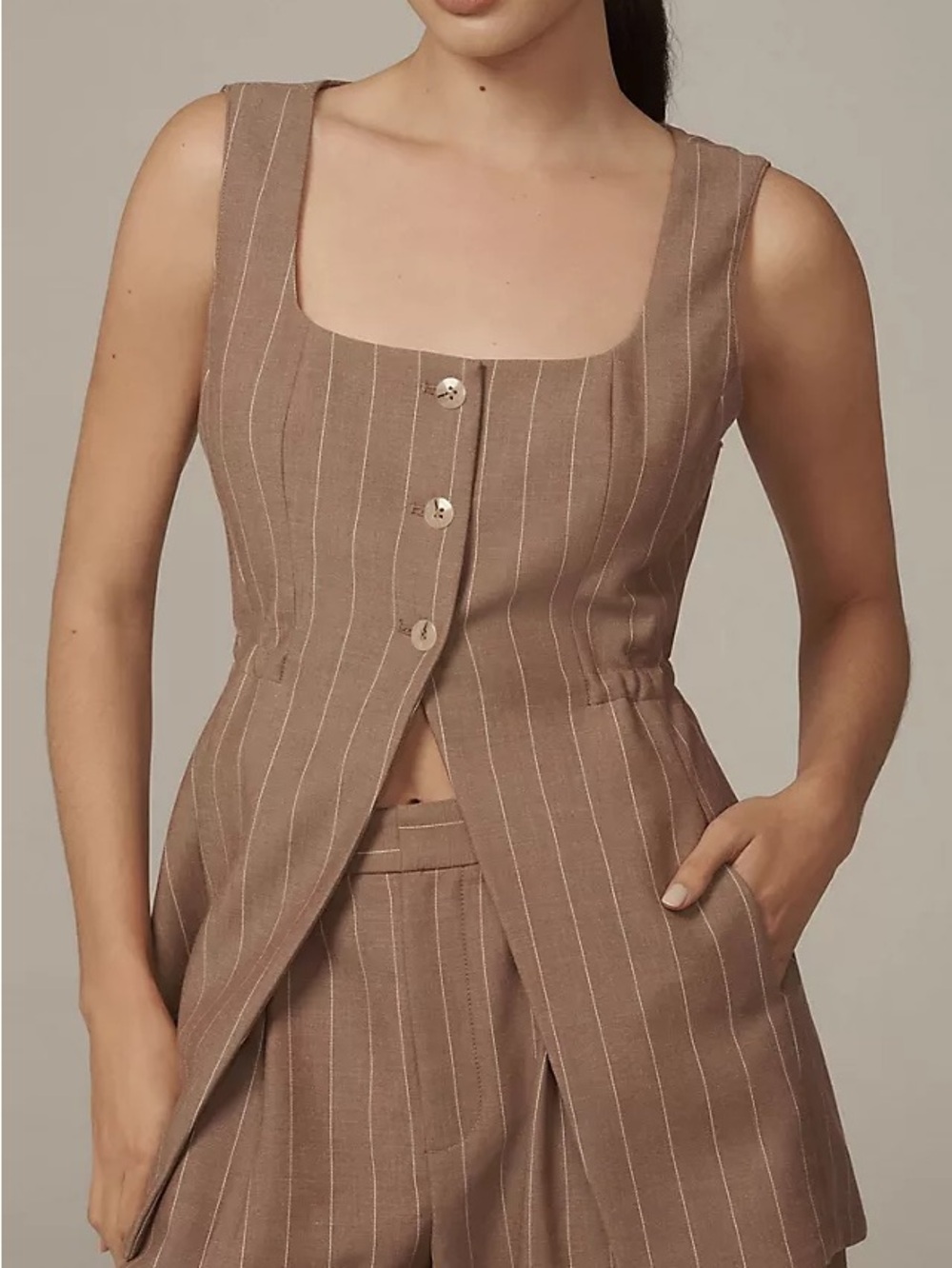 Anthropologie Brown Pinstripe Sleeveless Tailored Vest